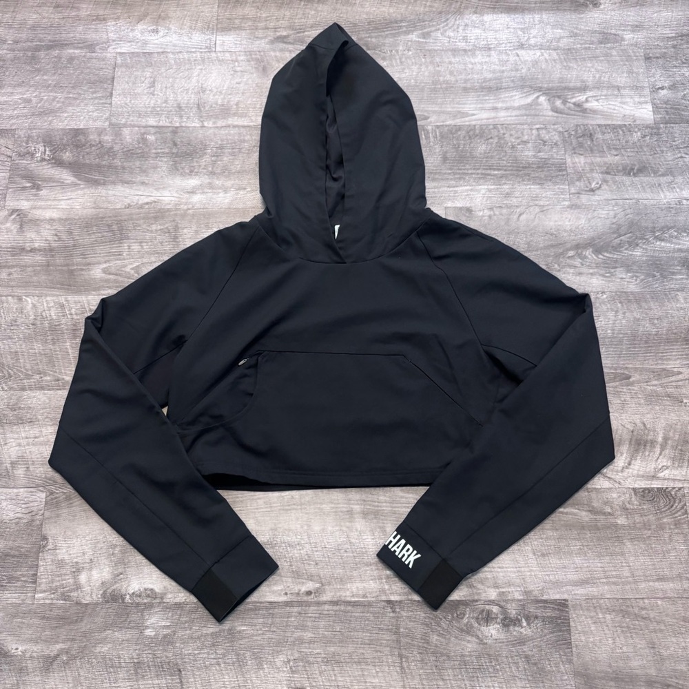 NWOT Gymshark Non Stop Black Cropped Hoodie Womens Sz. L - Picture 1 of 9